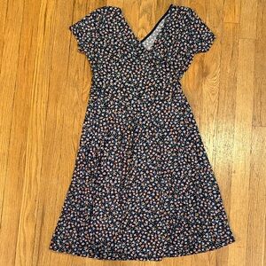 Kaileigh Navy and Pink Floral Midi Dress